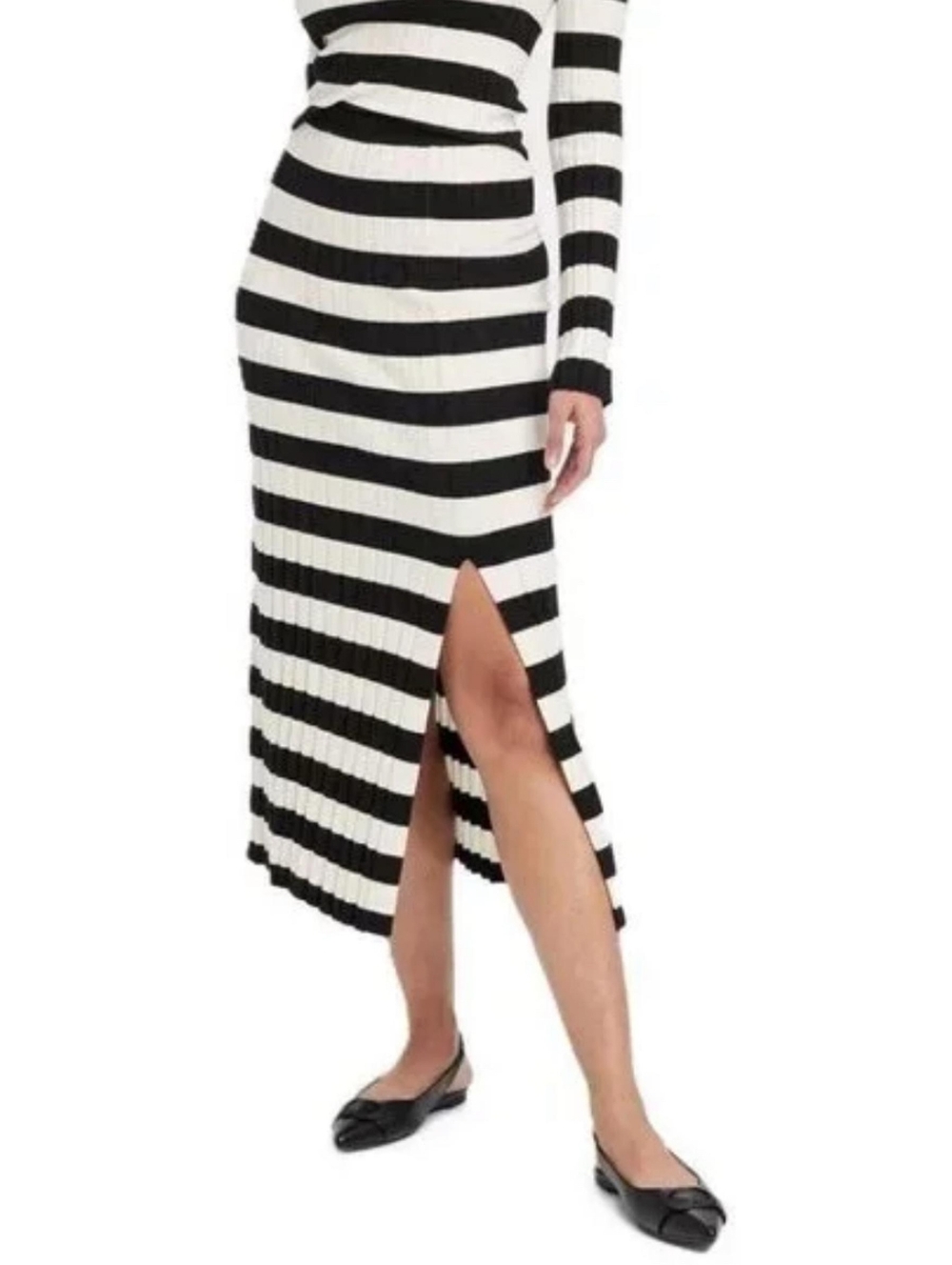 A New Day Black & White Stripe Midi Sweater Skirt ** Size Large